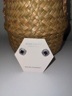 Purple Crystal Halo Stud Earrings💜